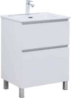 AQUANET Тумба с раковиной Вега 60 (Flat) напольная 2 ящ. цв. белый глянец AQUANET-345380