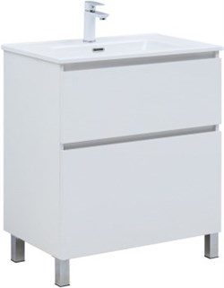 AQUANET Тумба с раковиной Вега 70 (Flat) напольная 2 ящ. цв. белый глянец AQUANET-345381