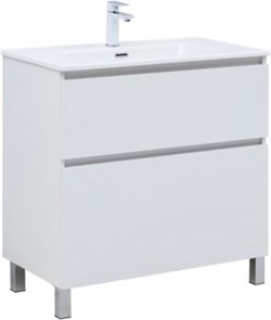 AQUANET Тумба с раковиной Вега 80 (Flat) напольная 2 ящ. цв. белый глянец AQUANET-345382