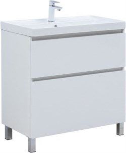 AQUANET Тумба с раковиной Вега 80 (Ирис) напольная 2 ящ. цв. белый глянец AQUANET-345377