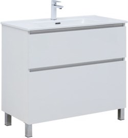 AQUANET Тумба с раковиной Вега 90 (Flat) напольная 2 ящ. цв. белый глянец AQUANET-345383