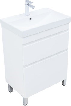 AQUANET Тумба с раковиной Слим 60 напольная 2 ящ. цв.белый сатин AQUANET-348178