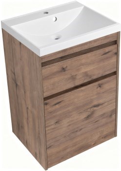AQUANET Тумба с раковиной Токио 58 напольная 2 ящика, цв. дуб веллингтон AQUANET-335591