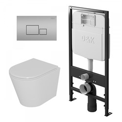 DK Комплект Унитаз подвесной безободковый Venice DT1026016, 515*355*365мм, сиденье микролифт, белый+Инсталляция рамная скрытого монтажа DI8055119, 550*100*1190мм, для подвесного унитаза, универсальная+Клавиша смыва Quadro DB1519002, матовый хром DS1021604