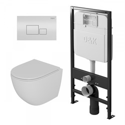 DK Комплект Унитаз подвесной безободковый Matrix DT1396016, 490*370*360мм, сиденье микролифт, белый+Инсталляция рамная скрытого монтажа DI8055119, 550*100*1190мм, для подвесного унитаза, универсальная+Клавиша смыва Quadro DB1519016, белый DS1391602