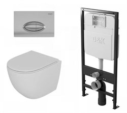 DK Комплект Унитаз подвесной безободковый D&K Matrix DT1396016, 490*370*360мм, сиденье микролифт, белый+Инсталляция рамная скрытого монтажа D&K DI8055119, 550*100*1190мм, для подвесного унитаза, универсальная+Клавиша смыва D&K Rhein.Marx DB1399001, хром DS1391609