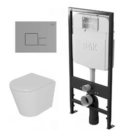 DK Комплект Унитаз подвесной безободковый (торнадо) D&K Venice DT1026516, 515*355*365мм, сиденье микролифт, белый+Инсталляция рамная скрытого монтажа D&K DI8055119, 550*100*1190мм, для подвесного унитаза, универсальная+Клавиша смыва D&K Quadro DB1519001, DS1021610