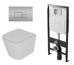 DK Комплект Унитаз подвесной безободковый (торнадо) D&K Berlin DT1436516, 490*340*350мм, сиденье микролифт, белый+Инсталляция рамная скрытого монтажа D&K DI8055119, 550*100*1190мм, для подвесного унитаза, универсальная+Клавиша смыва D&K Quadro DB1519002, DS1431613