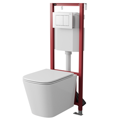 DK Комплект Унитаз подвесной безободковый D&K Matrix DT1396016, 490*370*360мм, сиденье микролифт, белый+Инсталляция рамная скрытого монтажа с белой клавишей D&K DI8640116, 400*165*1160мм, для подвесного унитаза, универсальная DS1391620