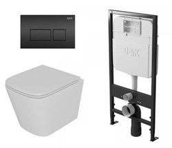 DK Комплект Унитаз подвесной безободковый D&K Berlin DT1436016, 490*340*350мм, сиденье микролифт, белый+Инсталляция рамная скрытого монтажа D&K DI8055119, 550*100*1190мм, для подвесного унитаза, универсальная+Клавиша смыва D&K Berlin DB1439025, черный DS1431619