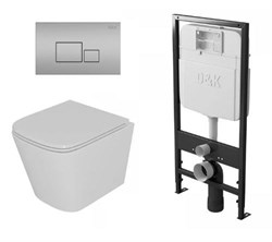 DK Комплект Унитаз подвесной безободковый D&K Berlin DT1436516, 490*340*350мм, сиденье микролифт, белый+Инсталляция рамная скрытого монтажа D&K DI8055119, 550*100*1190мм, для подвесного унитаза, универсальная+Клавиша смыва D&K Quadro DB1519016, белый DS1431623