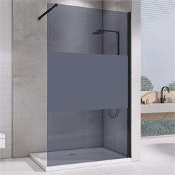 ABBER Immer Offen Душевая перегородка профиль - черный / стекло - прозрачное с тонированной полосой ширина 100 см AG69100BT