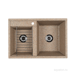 AQUATON Делия 78 Мойка для кухни двойная прямоугольная, литьевой мрамор, ширина 78 см - фото 56281