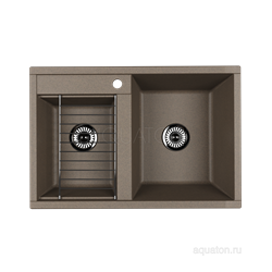AQUATON Делия 78 Мойка для кухни двойная прямоугольная, литьевой мрамор, ширина 78 см - фото 56285