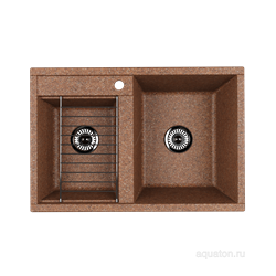 AQUATON Делия 78 Мойка для кухни двойная прямоугольная, литьевой мрамор, ширина 78 см - фото 56288