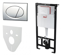ALCA PLAST Комплект: инсталляция для унитаза с белоуй кнопкой M70 и с крепежом к стене с шумоизоляцией