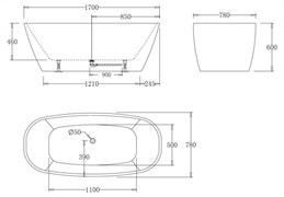 BELBAGNO Ванна акриловая без перелива BB72-1700-W0, отдельностоящая, размер 170х80 см, белая