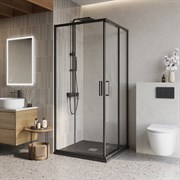 BELBAGNO Luce Душевой уголок квадратный размер 90x90 см профиль - черный / стекло - прозрачное, двери раздвижные, стекло 6 мм LUCE-A-2-90-C-NERO