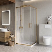 BELBAGNO Luce Душевой уголок квадратный размер 90x90 см профиль - золото / стекло - прозрачное, двери раздвижные, стекло 6 мм