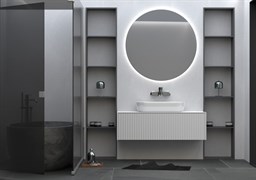 SANVIT  Рольф 1 Тумба под раковину подвесная для ванной комнаты, 1 выдвижной ящик, 3D фасады  с  механизмом плавного закрывания Push to open (Столешница -90 Ханекс S-008 и накладная раковина 281A)