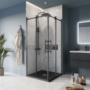 BELBAGNO Marino Душевой уголок квадратный размер 90x90 см, двери раздвижные, профиль - черный матовый / стекло - прозрачное