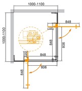 CEZARES Slider Душевой уголок квадратный размер 100x100 см, профиль - брашированное золото / стекло - серый, двери Распашная SLIDER-A-2-100/110-GRIGIO-BORO