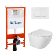 BELBAGNO Комплект 3 в 1 Унитаз подвесной с сиденьем BelBagno SFERA-R BB046CHR/SC + Система инсталляции 2 в 1 BelBagno BB026/BB042BL BB046CHR/SC/BB026/BB042BL
