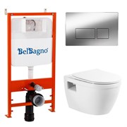 BELBAGNO Комплект 4 в 1 Унитаз подвесной с сиденьем BelBagno LOTO BB070CHR/SC+Система инсталляции 2 в 1 BelBagno BB026/BB041CR BB070CHR/SC/BB026/BB041CR