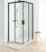 AQUANET Pleasure Душевой уголок квадратный двери раздвижные размер 100x100 см профиль - черный / стекло - прозрачное AQUANET-AE60-S-100x100U-BT