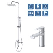 BELBAGNO Aurora Комплект для ванной - душевая стойка с изливом и смеситель для раковины AURORA-VSCM/LVM-CRM, хром AURORA-VSCM/LVM-CRM
