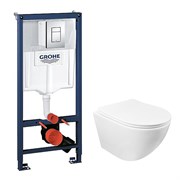 AZARIO Сет 3 в 1 инсталляция Grohe Rapid SL с клавишей смыва + подвесной унитаз Grado с быстросъемным сиденьем микролифт (38772001+AZ-0046 SP) 38772001+AZ-0046 SP