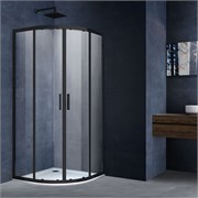 VINCEA Alpha Душевой уголок четверть круга размер 90x90 см, двери раздвижные, профиль - черный / стекло - прозрачное VSQ-3AL900CLB