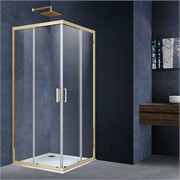VINCEA Alpha Душевой уголок квадратный размер 90x80 см, двери раздвижные, профиль - брашированное золото / стекло - прозрачное VSS-3AL900CLG