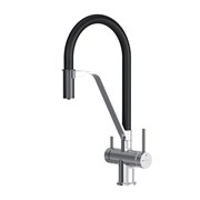 AM.PM Func Смеситель для кухни с каналом для питьевой воды и гибким изливом, хром,черн. излив F8F07802