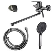 AZARIO Смеситель для ванны Lursy керамический картридж, длинный излив, с ручным душем, шланг 150 см, графит (AZ-K1749GR) AZ-K1749GR