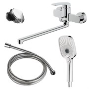 AZARIO Смеситель для ванны Conda керамический картридж, длинный излив, с ручным душем, шланг 150 см, хром (AZ-K1711) AZ-K1711