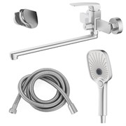 AZARIO Смеситель для ванны Conda керамический картридж, длинный излив, с ручным душем, шланг 150 см, сатин (AZ-K1711B) AZ-K1711BN