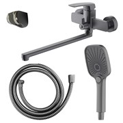 AZARIO Смеситель для ванны Conda керамический картридж, длинный излив, с ручным душем, шланг 150 см, графит (AZ-K1711GR) AZ-K1711GR