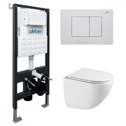 ABBER Комплект подвесной унитаз Bequem AC1131TC белый, с закрытым дном с инсталляцией AC0105 и кнопкой AC0120MW белая матовая AC1131TC-AC0105-AC0120MW