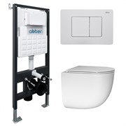 ABBER Комплект подвесной унитаз Bequem AC1132TC белый, с закрытым дном с инсталляцией AC0105 и кнопкой AC0120MW белая матовая AC1132TC-AC0105-AC0120MW