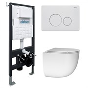 ABBER Комплект подвесной унитаз Bequem AC1132TC белый, с закрытым дном с инсталляцией AC0105 и кнопкой AC0121MW белая матовая AC1132TC-AC0105-AC0121MW