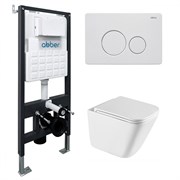 ABBER Комплект подвесной унитаз Rechteck AC1219TC белый, с закрытым дном с инсталляцией AC0105 и кнопкой AC0121MW белая матовая AC1219TC-AC0105-AC0121MW