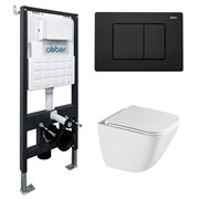ABBER Комплект подвесной унитаз Rechteck AC1220TC белый, с закрытым дном с инсталляцией AC0105 и кнопкой AC0120MB черный матовый AC1220TC-AC0105-AC0120MB