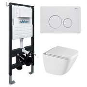 ABBER Комплект подвесной унитаз Rechteck AC1220TC белый, с закрытым дном с инсталляцией AC0105 и кнопкой AC0121MW белая матовая AC1220TC-AC0105-AC0121MW