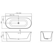 AZARIO Ванна акриловая Alba 1500x800x600 отдельностоящая/пристенная, в комплекте с сифоном и металлической рамой (AZ-8695-1.5) AZ-8695-1.5