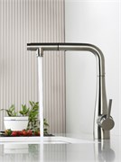 AQUAme AQM9902BN  Cucina  Смеситель для кухни с выдвижным L-образным изливом, никель шлифованный AQM9902BN