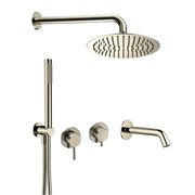 AQUAme AQM8408BN Набор для комплектации ванны с изливом, верхним и ручным душем, шлифованный никелб AQM8408BN