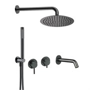 AQUAme AQM8408GM Набор для комплектации ванны с изливом, верхним и ручным душем, темный металл AQM8408GM