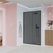 VECONI Душевая дверь Evo 100 B, 1500x1950, черный матовый, стекло тонированное матовое E1-B-150-12-C9