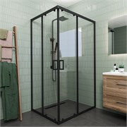 VECONI Душевой угол прямоугольный, двери раздвижные Rovigo RV-14, 1200x800x1950, черный, стекло прозрачное RV14-12080-01-C5